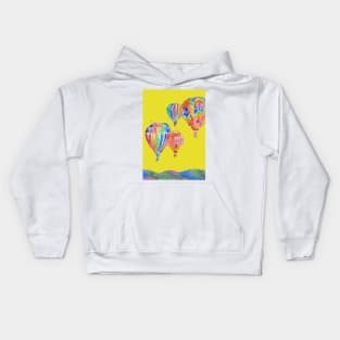 Hot Air Balloon Watercolor Painting on Yellow Balloons Kids Hoodie